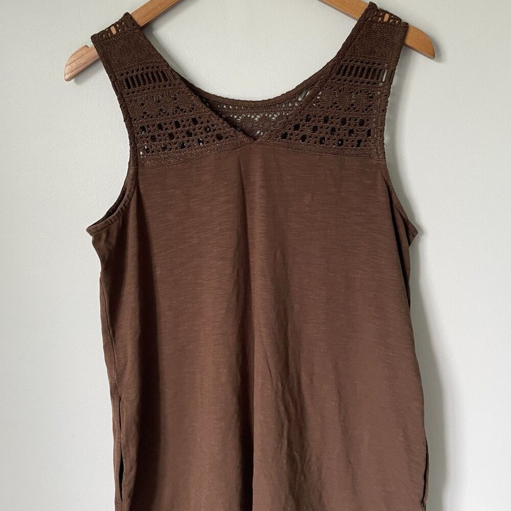 J. Jill Knit Crochet Cotton Blend Dress Brown Knee Length Pockets Size Medium - Picture 4 of 11